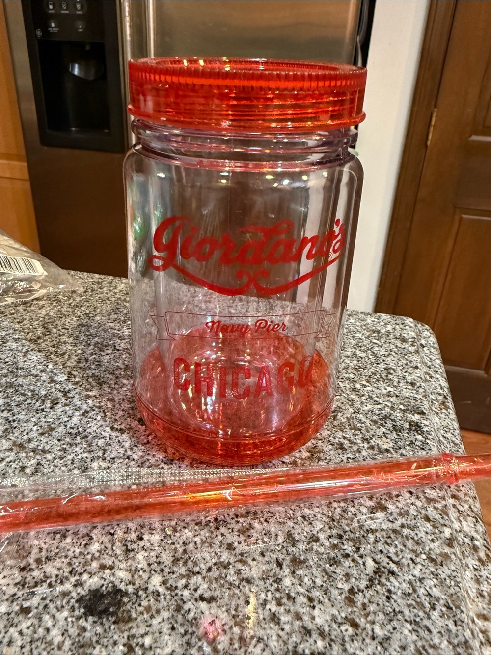 Red Acrylic Tumbler Jar with Straw - Giordanos Chicago Logo new!